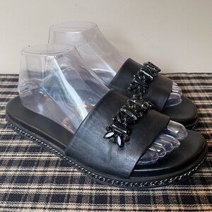 Karl Lagerfeld Bijou Women's Size 9 Medium Leather Black Slide Sandals  #584